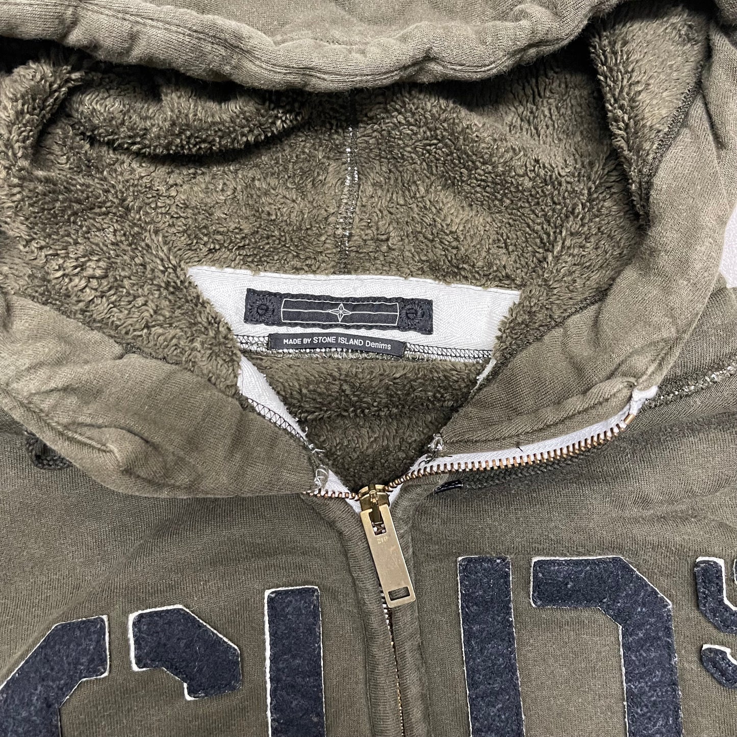 Stone Island Denims 2007 Thick Cotton Zipped Hoodie Size XXL Khaki