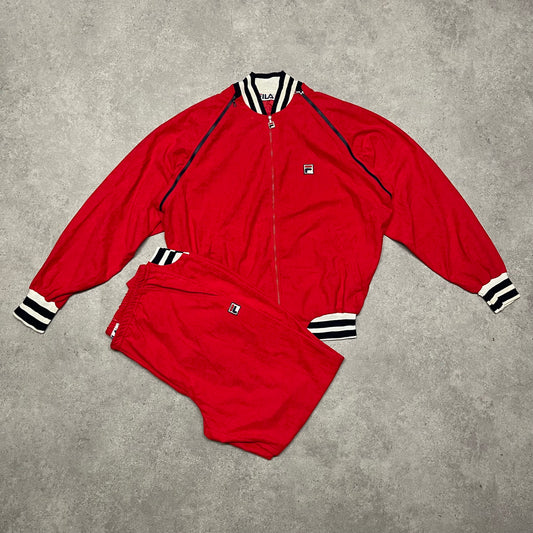 Vintage 70s FILA Velour Track  Full Set Size M Red