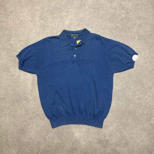 Cristian Dior Knit T-Shirt Quarter Button Up Size M Blue