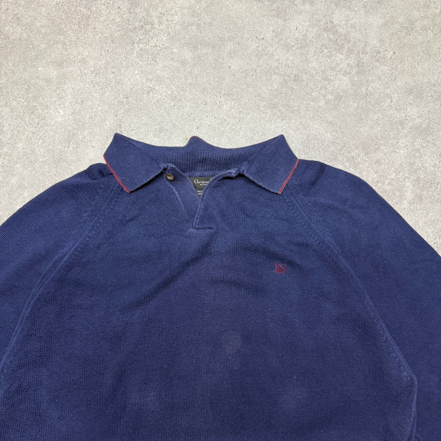 Cristian Dior Quarter Button Jumper Size L Navy