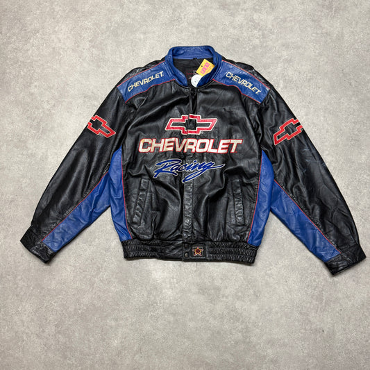 Chevrolet Leather Jacket Vintage Size L Black