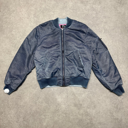 Stussy Dyed Bomber Jacket Size S Blue