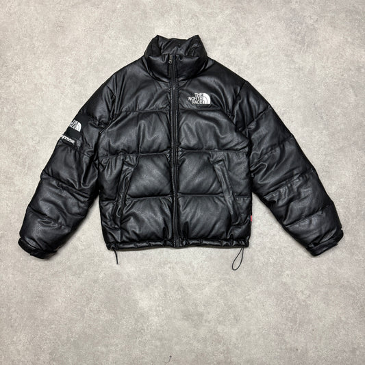 Supreme The North Face Leather Nuptse Puffer Jacket Size M Black