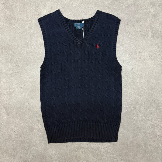 Polo Ralph Laurenn V Neck Cable Knit Vest Size M Navy