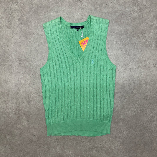 Polo Ralph Lauren V Neck Cable Knit Vest Size M Light Green