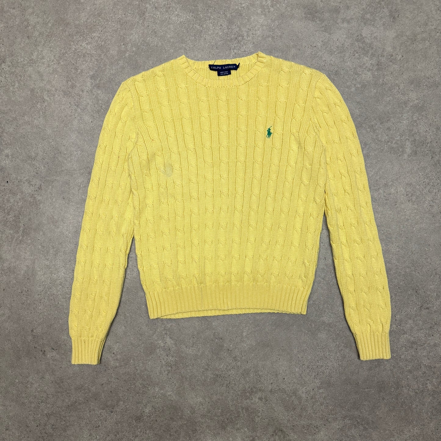 Polo Ralph Lauren Crew Neck Cable Knit Jumper Size L Yellow