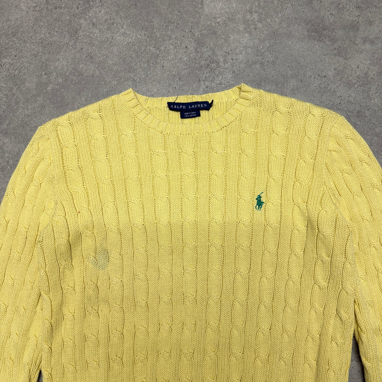 Polo Ralph Lauren Crew Neck Cable Knit Jumper Size L Yellow