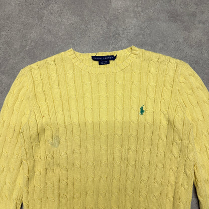 Polo Ralph Lauren Crew Neck Cable Knit Jumper Size L Yellow