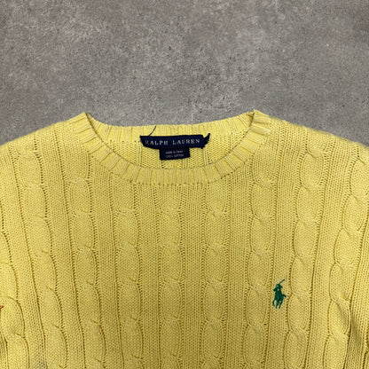 Polo Ralph Lauren Crew Neck Cable Knit Jumper Size L Yellow