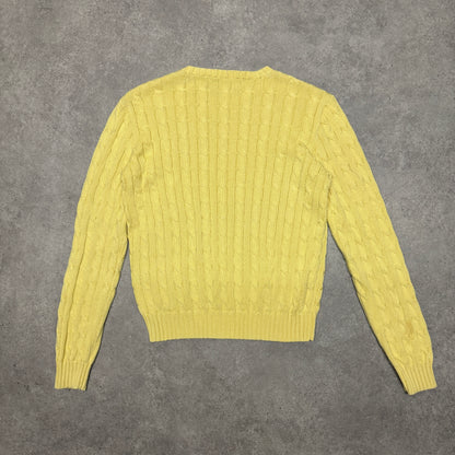 Polo Ralph Lauren Crew Neck Cable Knit Jumper Size L Yellow