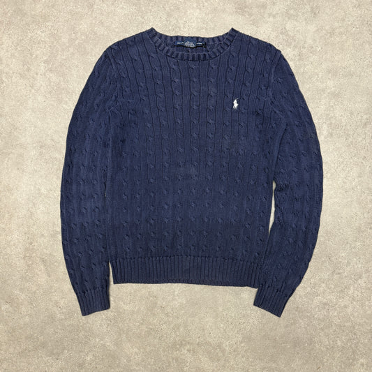 Polo Ralph Lauren Crew Neck Cable Knit Jumper Women Size L Navy