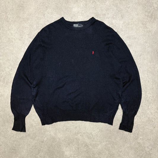 Polo Ralph Lauren Crew Neck Wool Knit Jumper Size XL Navy