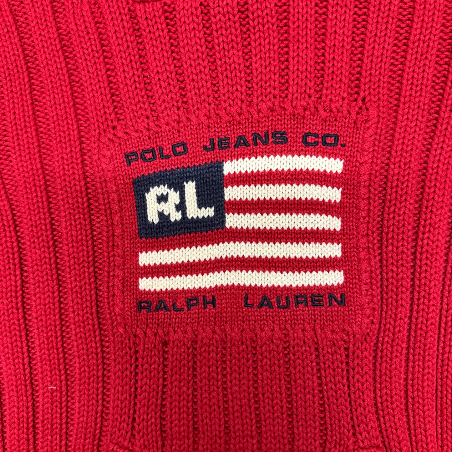 Polo Ralph Lauren American Flag Hooded  Heavy Knit Jumper Size S Red