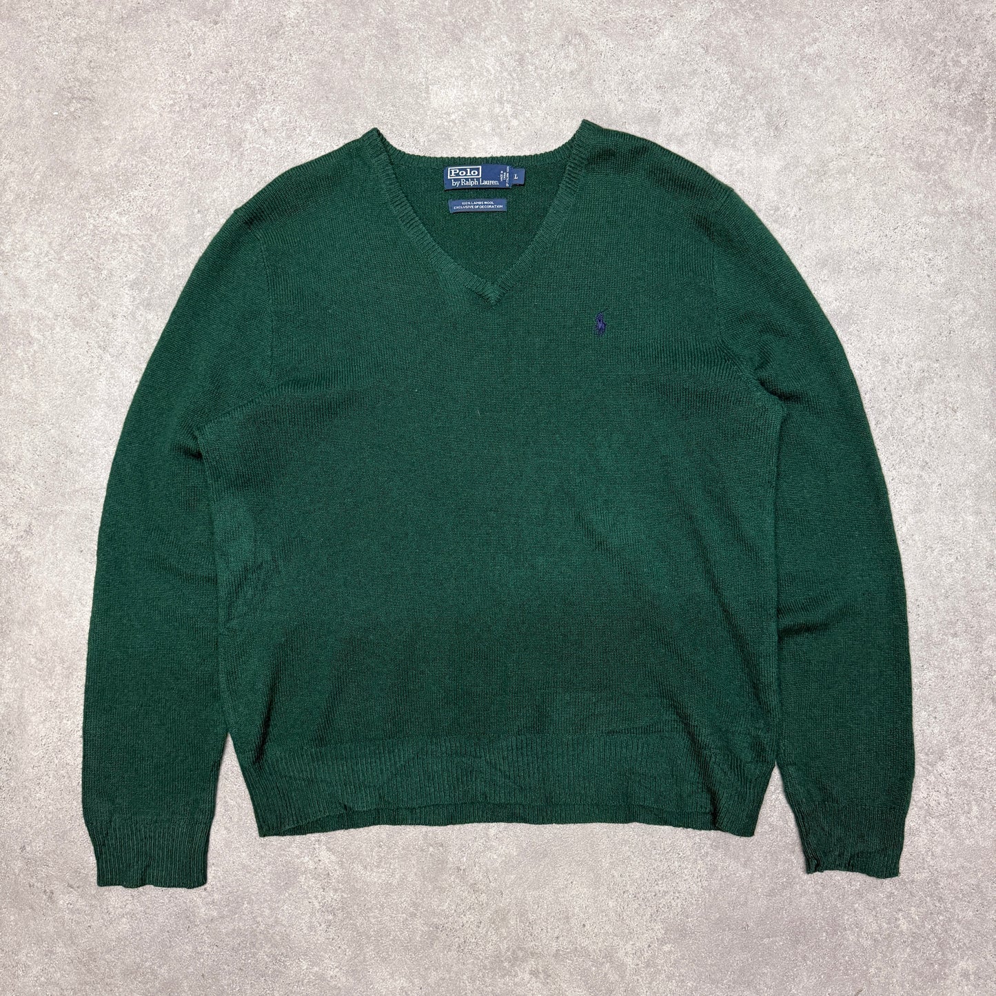 Polo Ralph Lauren Wool Jumper V Neck Size L Green