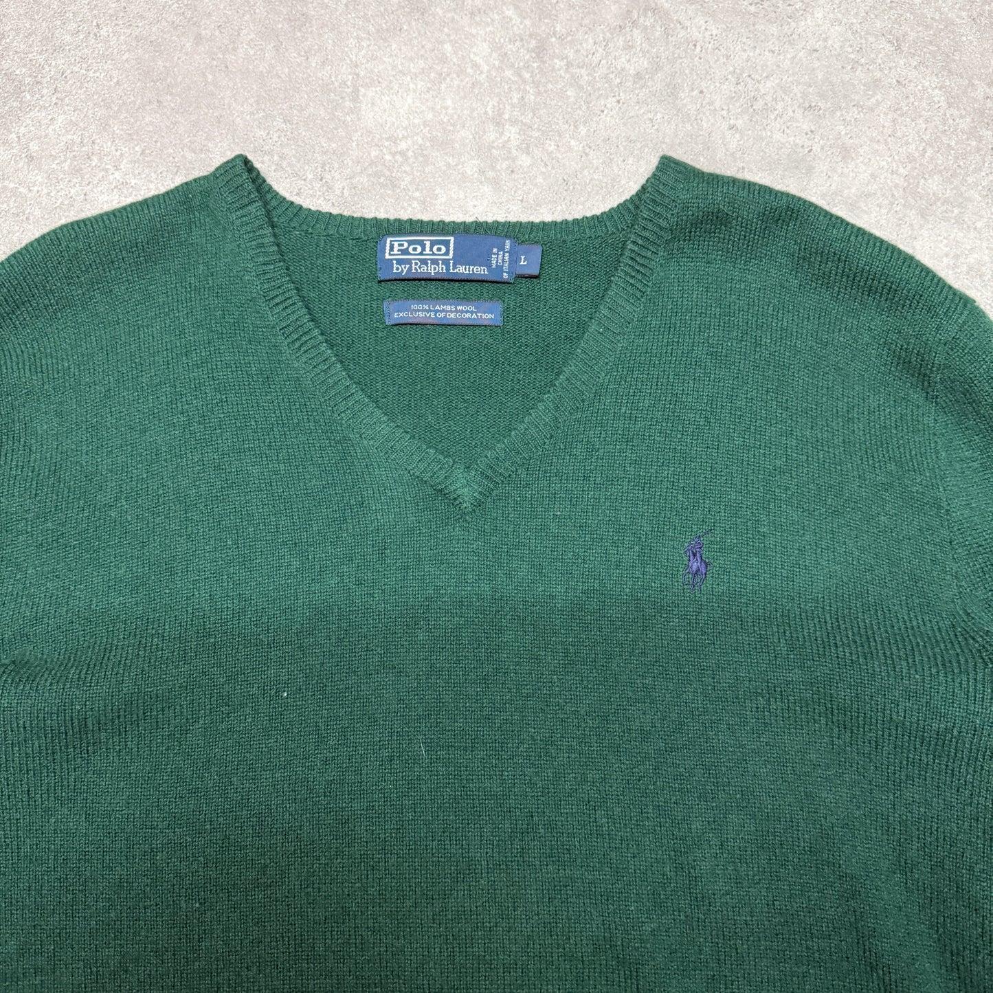 Polo Ralph Lauren Wool Jumper V Neck Size L Green