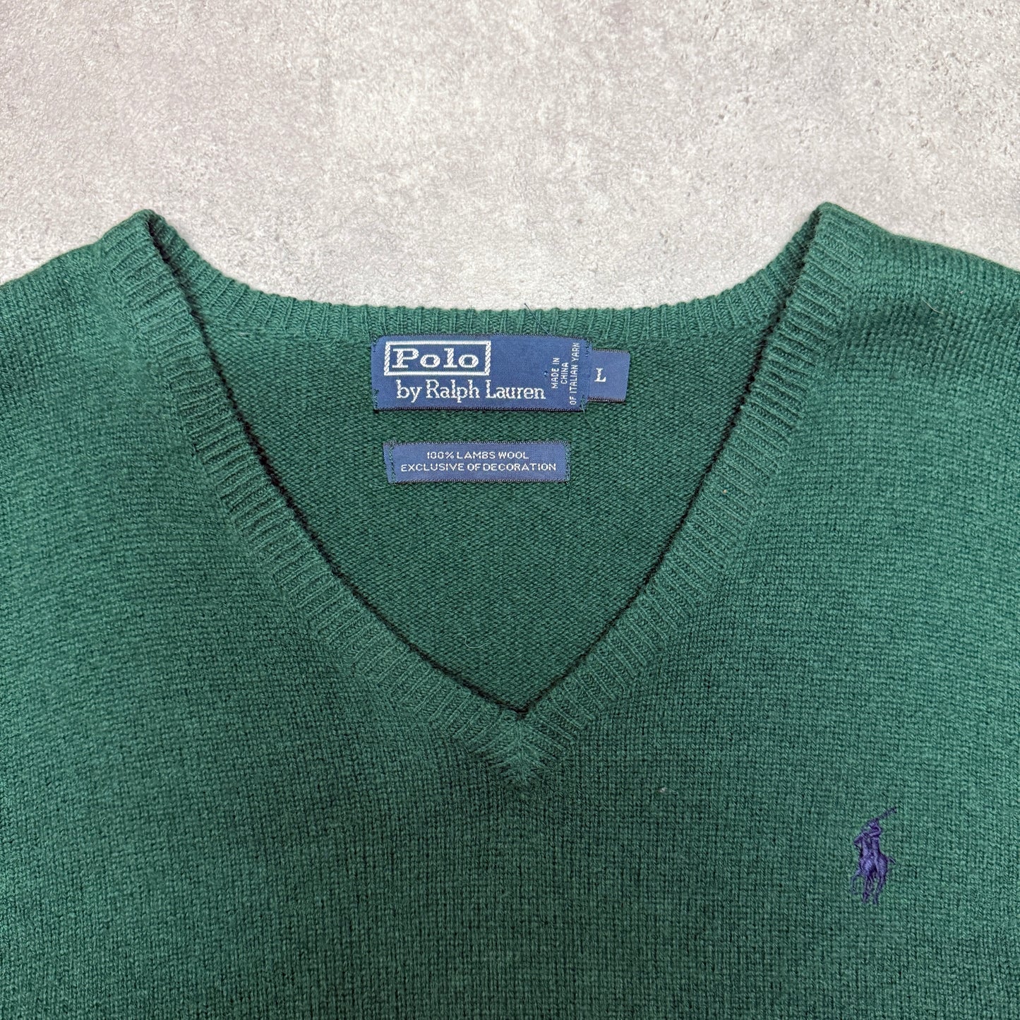 Polo Ralph Lauren Wool Jumper V Neck Size L Green