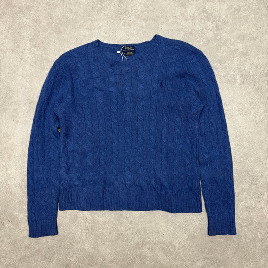 Polo Ralph Lauren Wool Cable Knit Jumper Women Size XL Fit L Blue