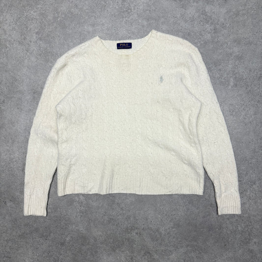 Polo Ralph Lauren Cable Knit Wool Jumper Women Size M White