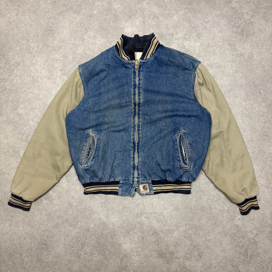 Vintage Carhartt Denim Varsity Jacket Size L Blue