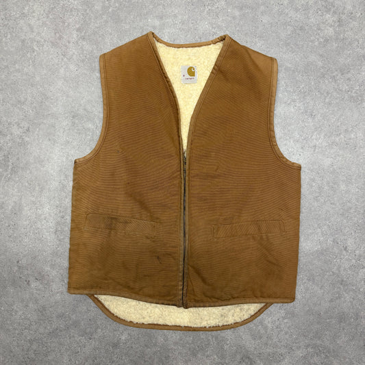 Vintage Carhartt Sherpa Lined Vest Size M Beige