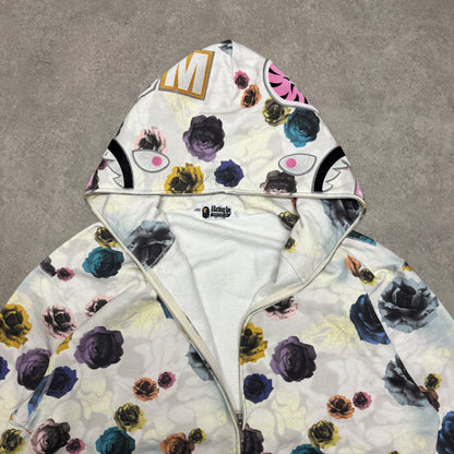 Bape Floral Camo Shark Relaxed Fit Full Zip Hoodie Size XL White