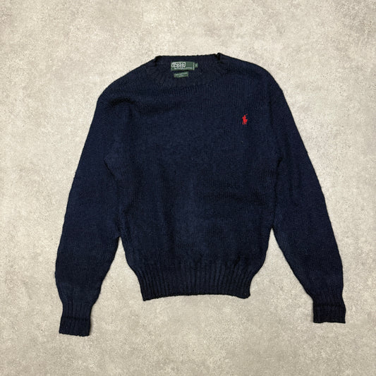 Polo Ralph Lauren Crew Neck Wool Knit Jumper Women Size S Navy