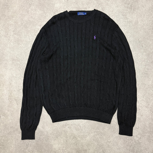 Polo Ralph Lauren Crew Neck Cable Knit Jumper Size XL Black