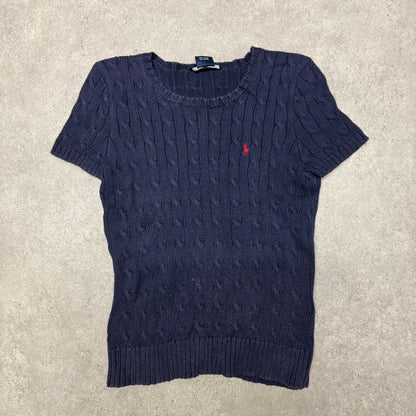 Polo Ralph Lauren Crew Neck Cable Knit Jumper Shirt Women Size S Navy