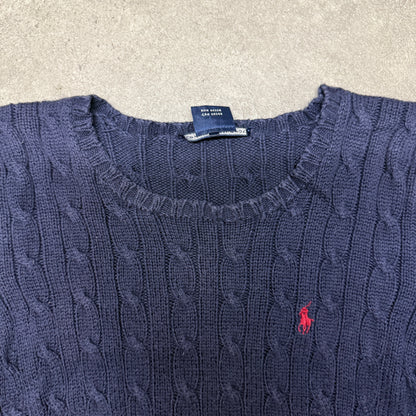 Polo Ralph Lauren Crew Neck Cable Knit Jumper Shirt Women Size S Navy