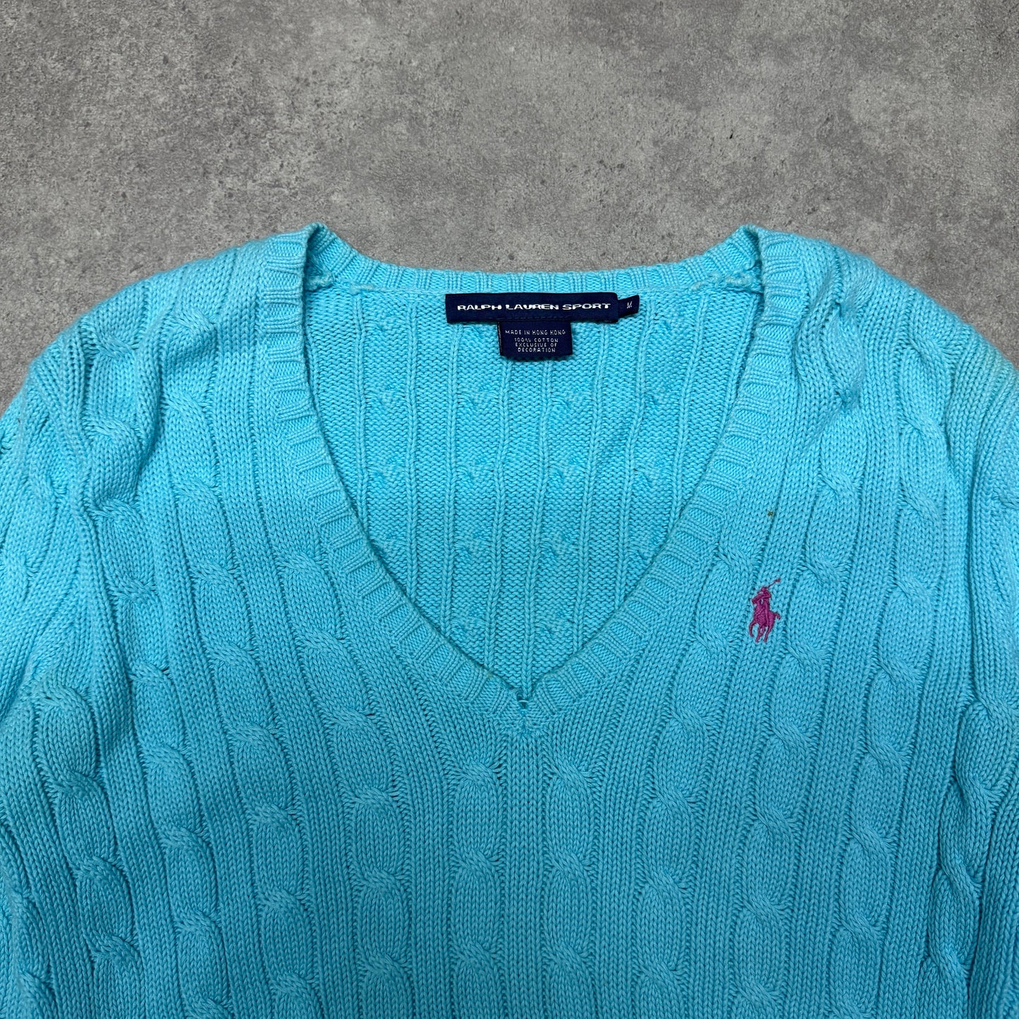 Polo Ralph Lauren V Neck Cable Knit Jumper Women  Size M Light Blue