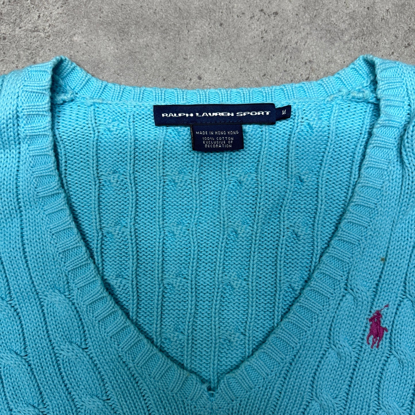 Polo Ralph Lauren V Neck Cable Knit Jumper Women  Size M Light Blue