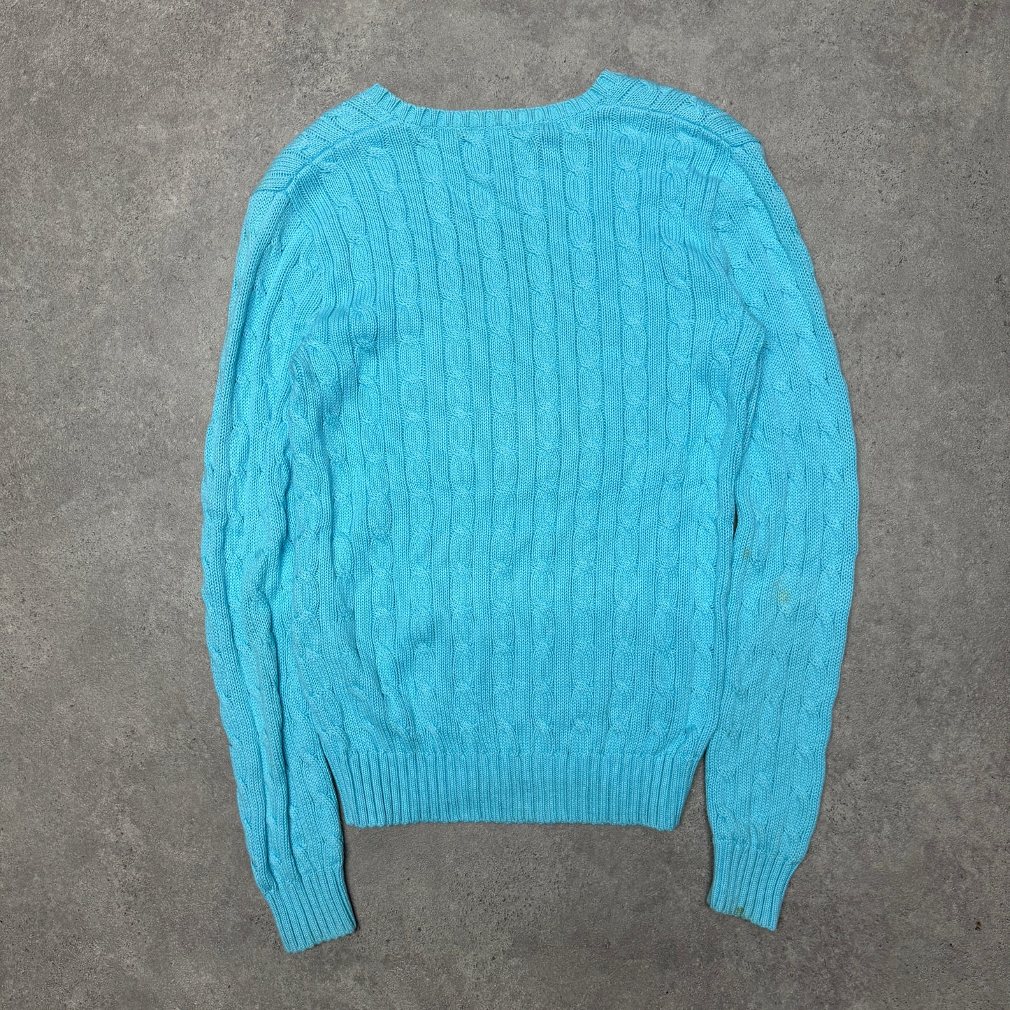 Polo Ralph Lauren V Neck Cable Knit Jumper Women  Size M Light Blue