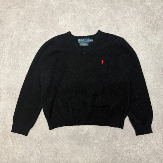 Polo Ralph Lauren V Neck Wool Jumper Women Size XL (Fit L ) Black