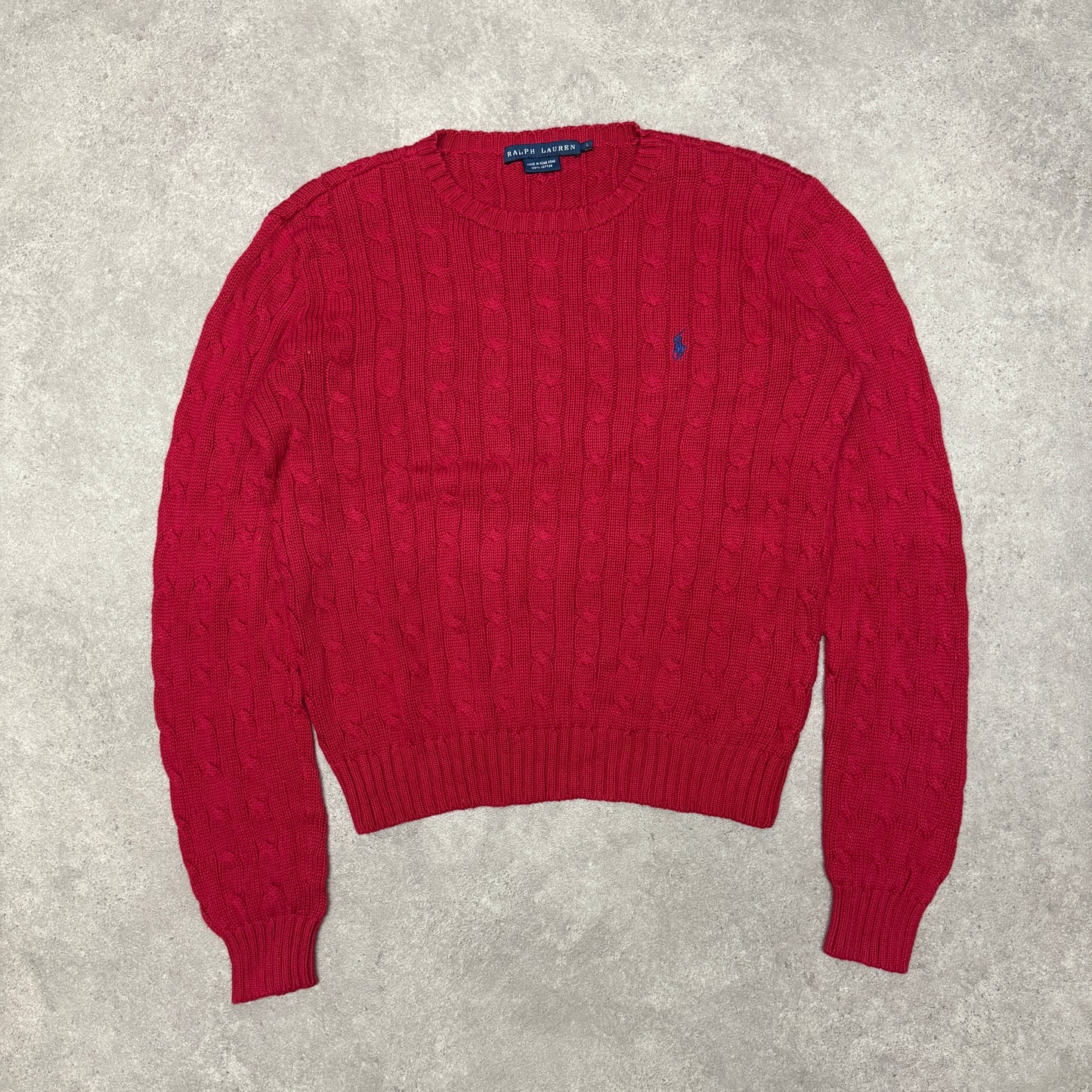 Polo Ralph Lauren Crew Neck Cable Knit Jumper Women Size L Red