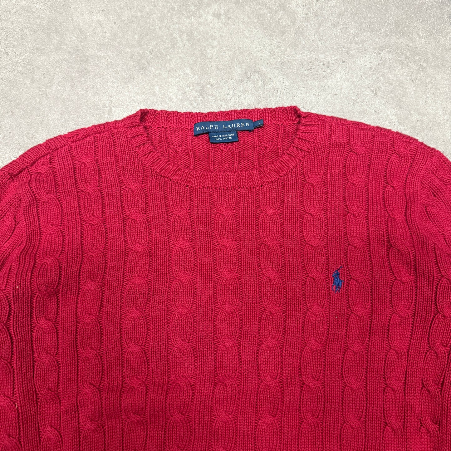 Polo Ralph Lauren Crew Neck Cable Knit Jumper Women Size L Red