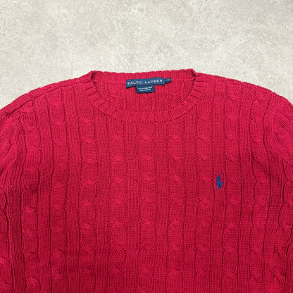 Polo Ralph Lauren Crew Neck Cable Knit Jumper Women Size L Red