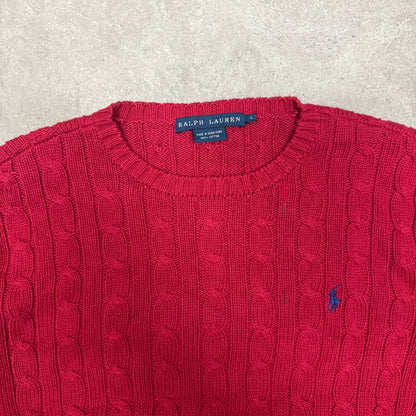 Polo Ralph Lauren Crew Neck Cable Knit Jumper Women Size L Red