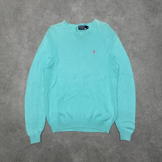 Polo Ralph Lauren Crew Neck Heavy Knit Jumper Size M Turquoise