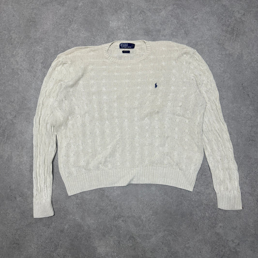 Polo Ralph Lauren Crew Neck Cable Knit Jumper Size 2XL  Cream