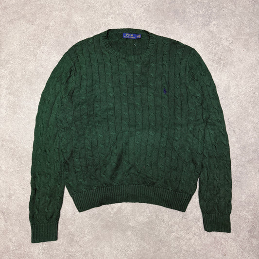 Polo Ralph Lauren Crew Neck Cable Knit Jumper Size XL Green