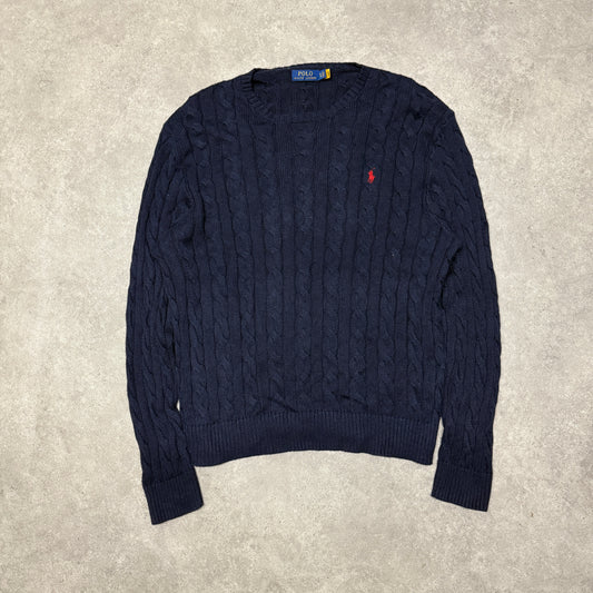 Polo Ralph Lauren Crew Neck Cable Knit Jumper  Size XL Navy