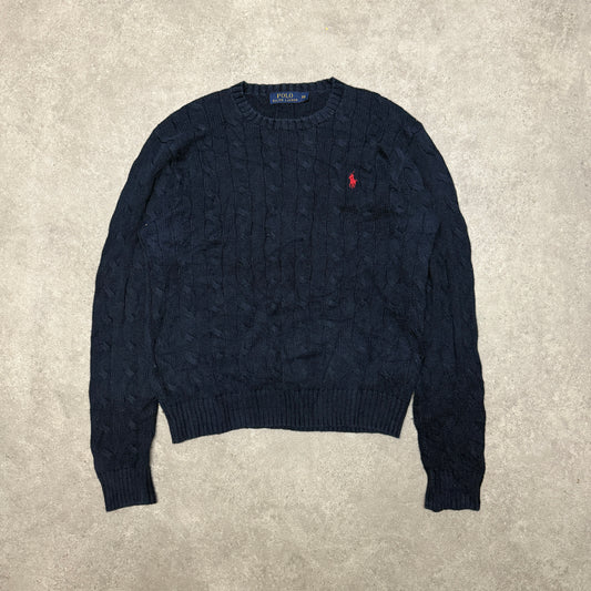 Polo Ralph Lauren Crew Neck Cable Knit Jumper Size XS Navy