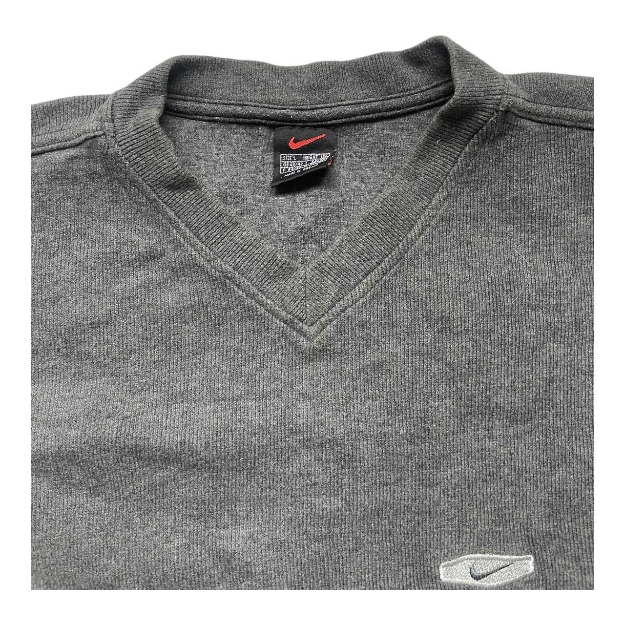 Nike Vintage Sweatshirt V Neck 90s L Size Grey A_34
