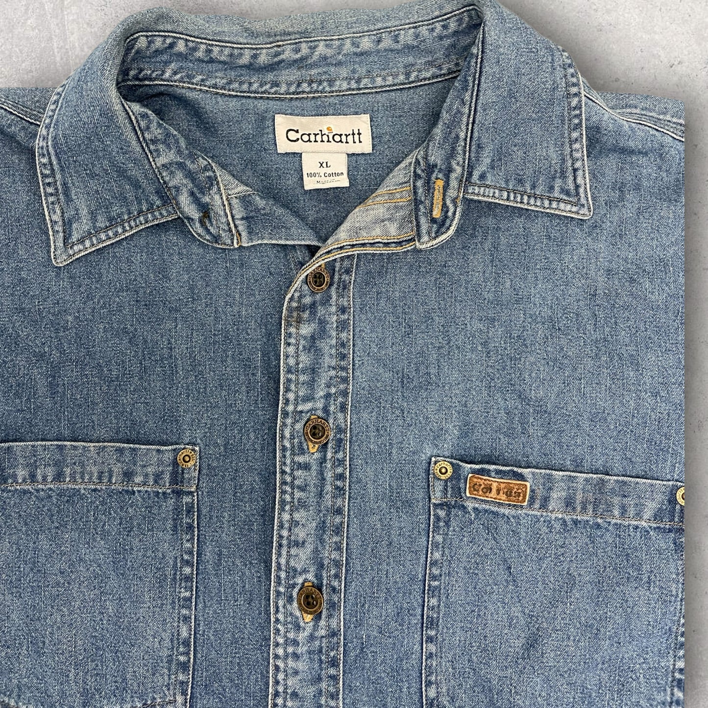 Vintage Carhartt Long Sleeve Shirt Denim Workwear Blue Size XL SH_13