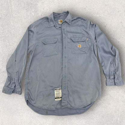 Vintage Carhartt Long Sleeve Shirts Workwear Blue Size XL SH_11