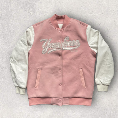 Yankees Varsity Jacket Vintage Pink College Size M J_1