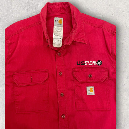 Vintage Carhartt Long Sleeve Shirts Workwear Red Size L SH_9