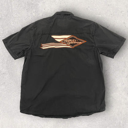 Vintage Harley Davidson Short Sleeve Shirt Black Size L SH_4