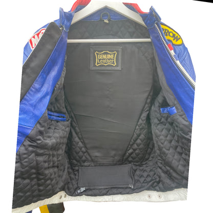 Leather Motorbike Suziki Race Jacket Vintage S Size Blue A_74