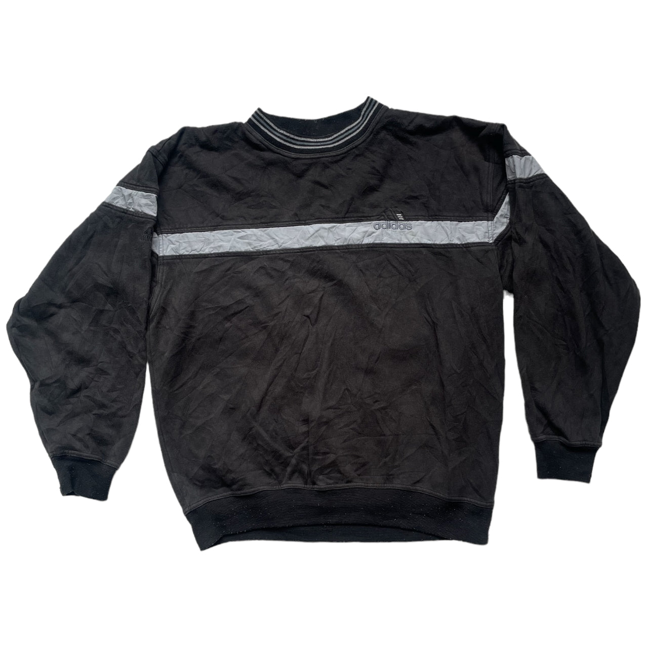 Vintage Adidas Sweatshirt Crew Neck Retro L Size Black A_36